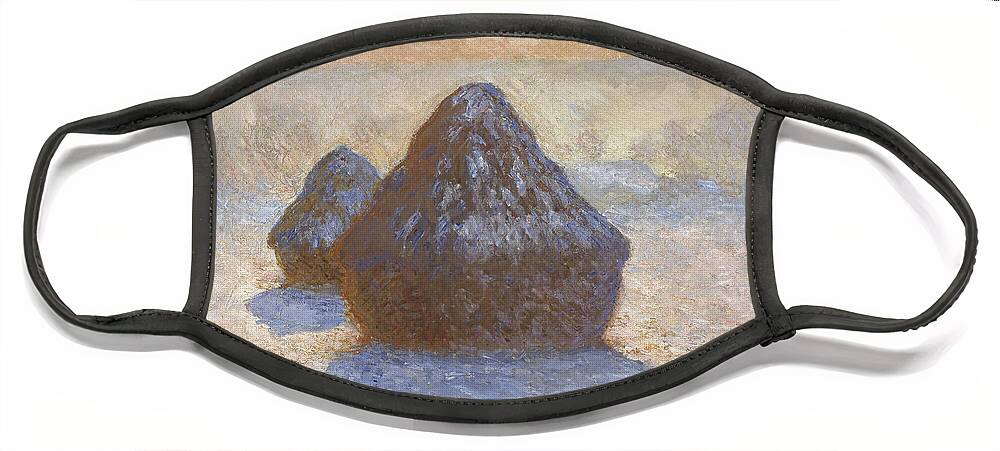 Claude Monet Face Mask featuring the painting Haystacks #7 by Claude Monet