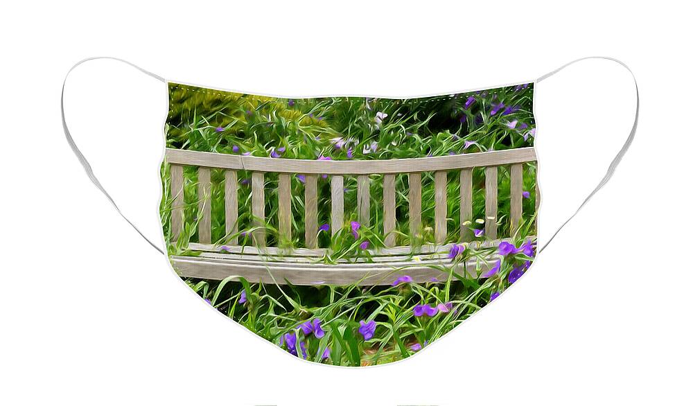 Bench Face Mask featuring the photograph A Bench For The Flowers by Gary Slawsky