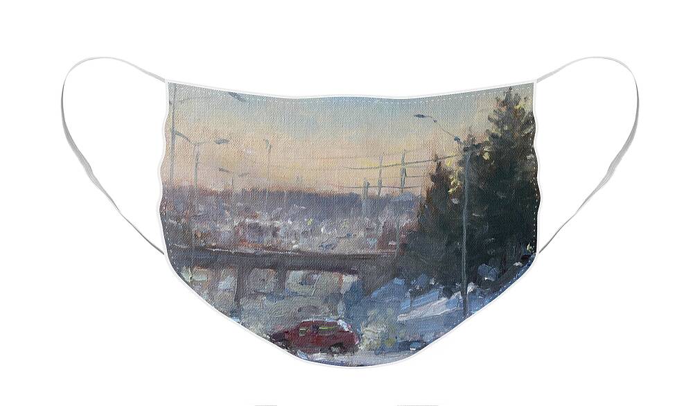 Cold Morning Face Mask featuring the painting A Cold Morning by Ylli Haruni