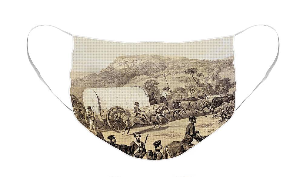 Kafir War Face Mask featuring the drawing A Convoy Of Wagons by English School