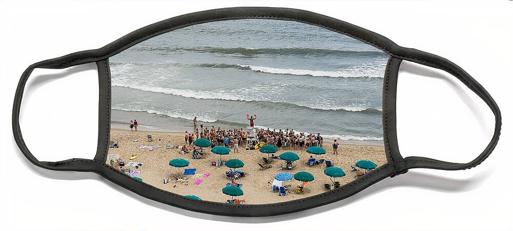 Atlantic Face Mask featuring the photograph A lifeguard gives a safety briefing to beachgoers in Ocean City Maryland by William Kuta