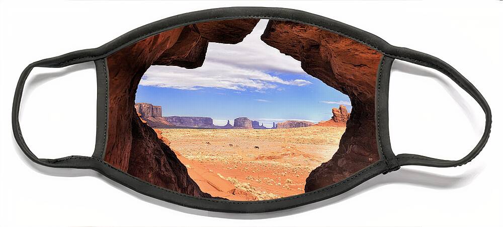 Southwest Face Mask featuring the photograph A Peek Into Monument Valley by Sandra Bronstein
