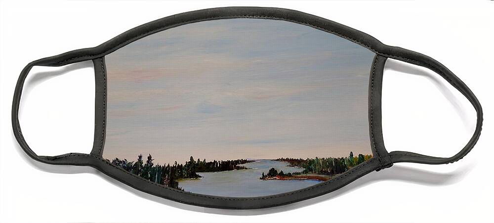 Manigotagan River Face Mask featuring the painting A river shoreline by Marilyn McNish
