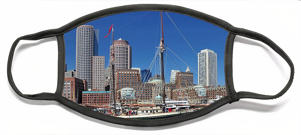 New England's Best Face Mask featuring the photograph A Ship in Boston Harbor by Mitchell Grosky