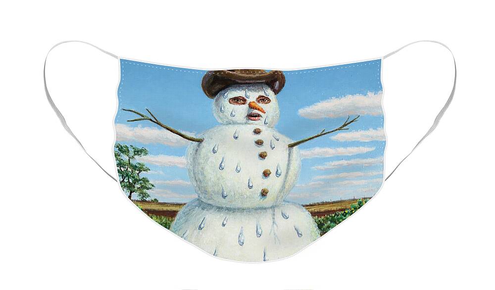 Snowman Face Mask featuring the painting A Snowman in Texas by James W Johnson