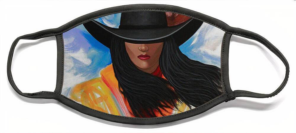 Cowgirl Face Mask featuring the painting A Stroke Of Cowgirl by Lance Headlee