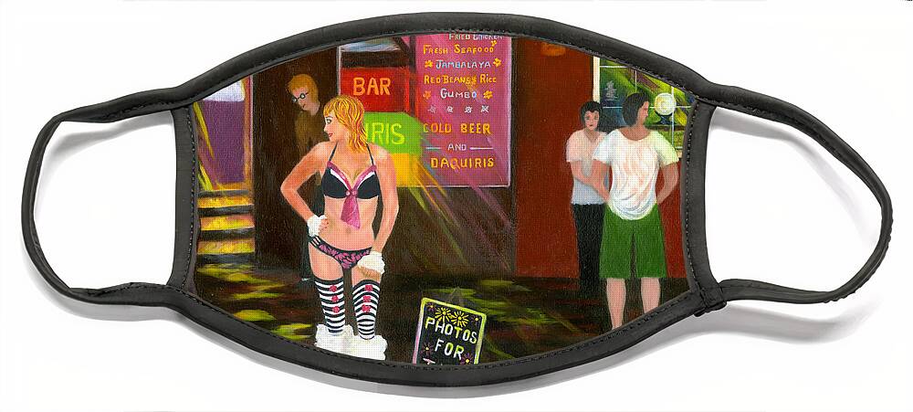 New Orleans Face Mask featuring the painting A Walk Down Bourbon Street by Douglas Ann Slusher