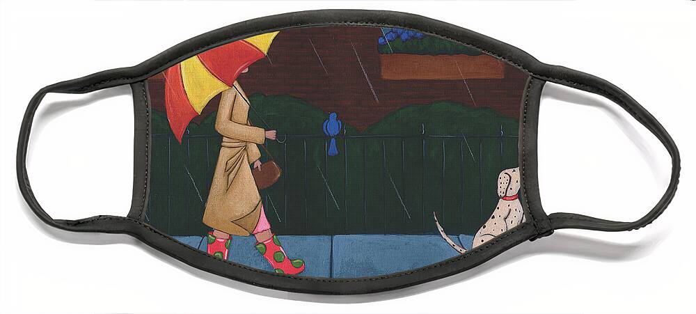 Rain Face Mask featuring the painting A Walk on a Rainy Day by Christy Beckwith
