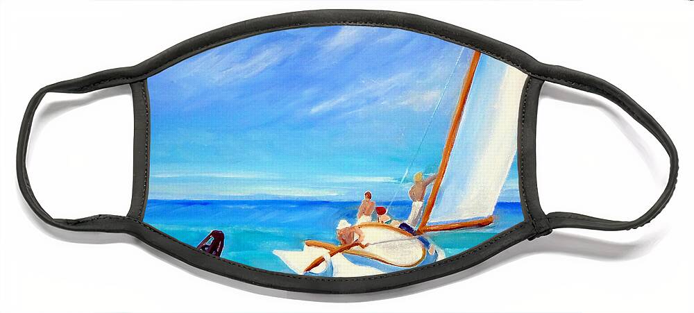 Sailboat Face Mask featuring the painting After Hopper- Sailing by Katy Hawk