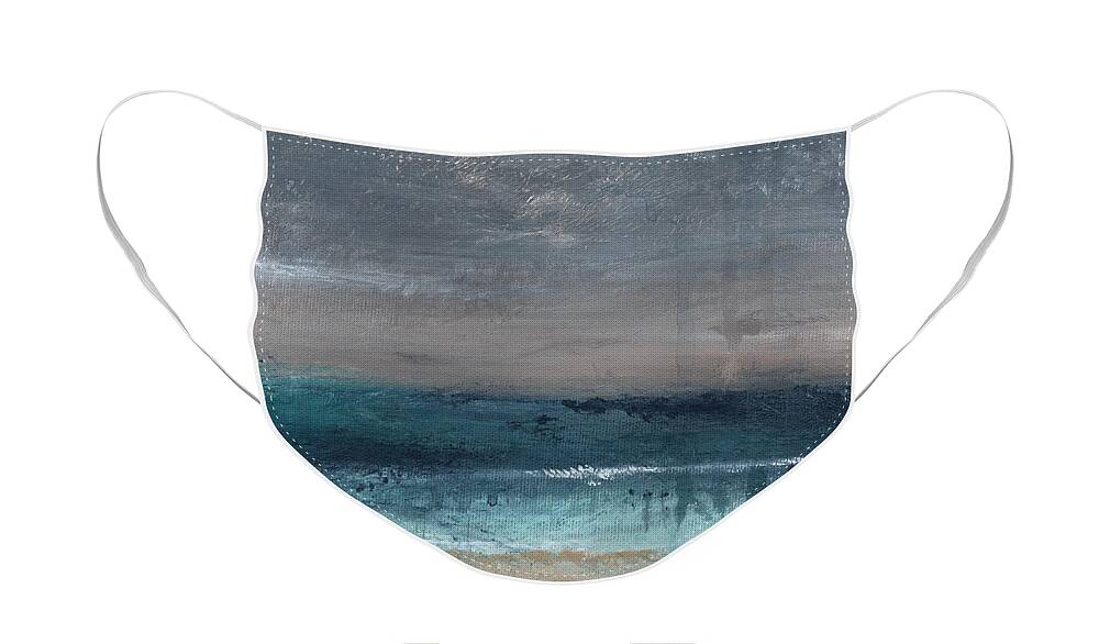 Abstract Landscape Face Mask featuring the painting After The Storm- Abstract Beach Landscape by Linda Woods