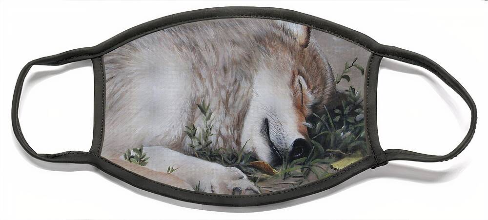Wolf Face Mask featuring the painting Afternoon Nap by Tammy Taylor