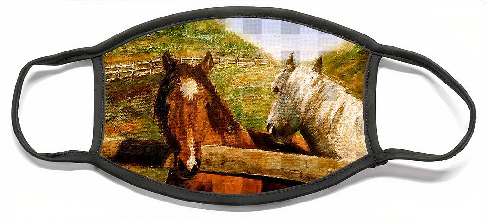 Horses Face Mask featuring the painting Alberta Horse Farm by Sher Nasser