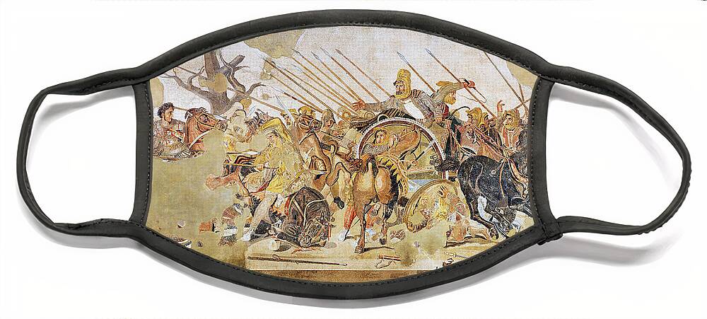 Unknown Face Mask featuring the painting Alexander Mosaic. Battle of Issus Mosaic by Unknown