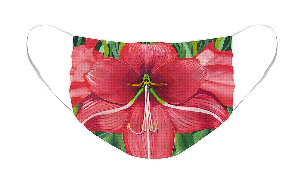 Amaryllis Face Mask featuring the painting Amaryllis by Annette M Stevenson