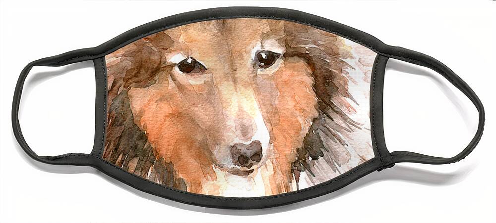 Shetland Sheepdog Face Mask featuring the painting Amber by Claudia Hafner