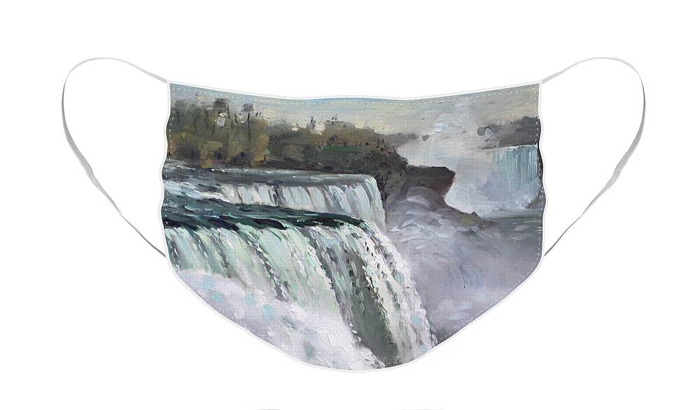 American Falls Face Mask featuring the painting American Falls Niagara by Ylli Haruni