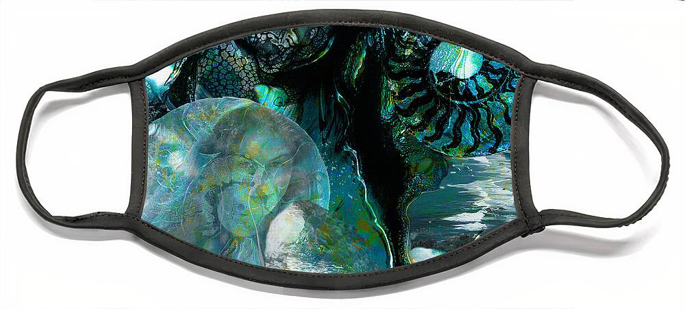 Ocean Face Mask featuring the digital art Ammonite Seascape by Lisa Yount
