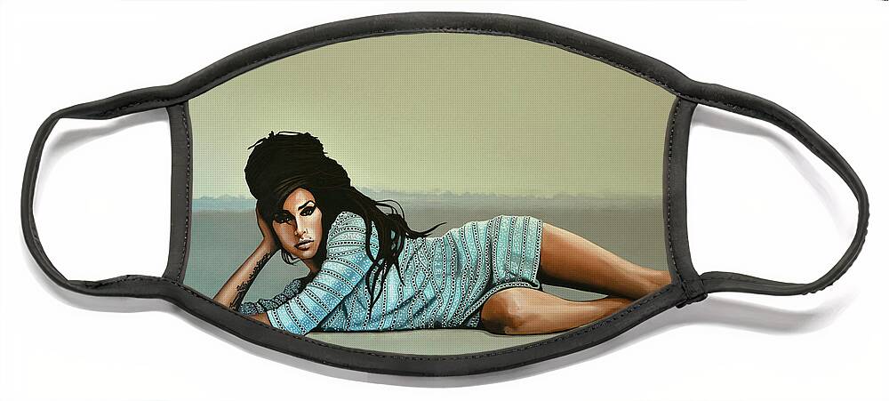 Amy Winehouse Face Mask featuring the painting Amy Winehouse 2 by Paul Meijering