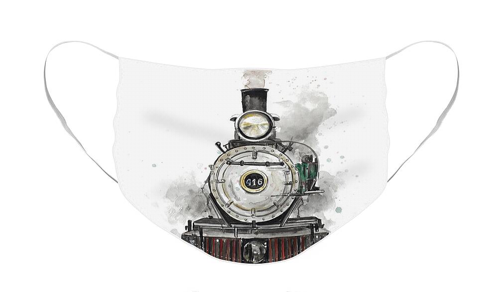 Decorative Face Mask featuring the painting Antique Locomotive by Patricia Pinto