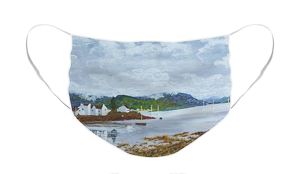 Applecross Face Mask featuring the painting Painting Applecross Scottish Loch Carron with Boats by Edward McNaught-Davis