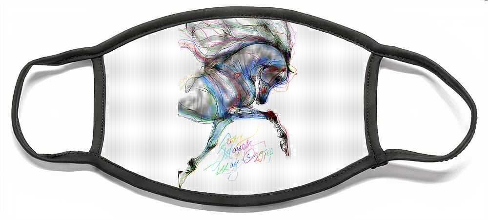 Arabian Horse Face Mask featuring the digital art Arabian Horse Trotting in Air by Stacey Mayer