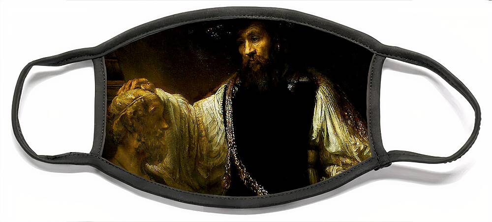 Aristotle Contemplating A Bust Of Homer Face Mask featuring the painting Aristotle Contemplating a Bust of Homer by Rembrandt van Rijn