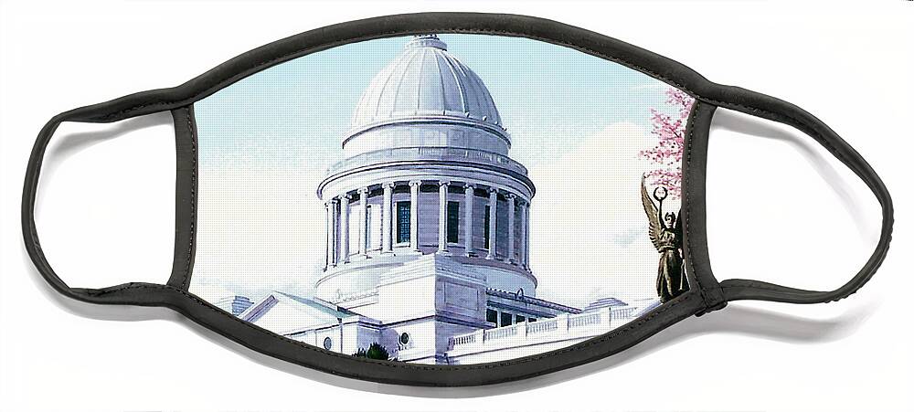 Little Rock Face Mask featuring the painting Arkansas Capitol Blossoms by Glenn Pollard