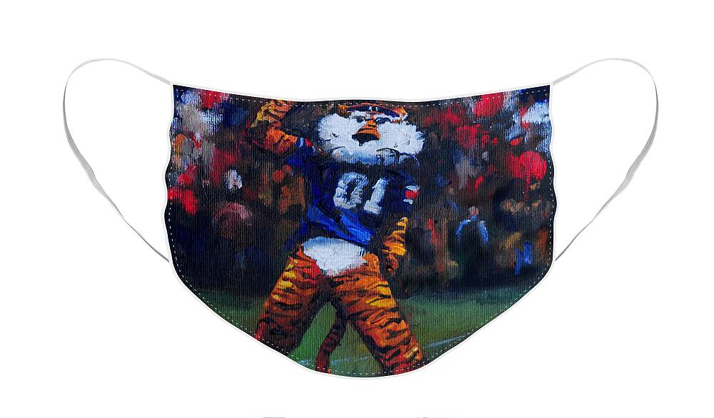 Aubie Face Mask featuring the painting Aubie Doing His Thing by Carole Foret