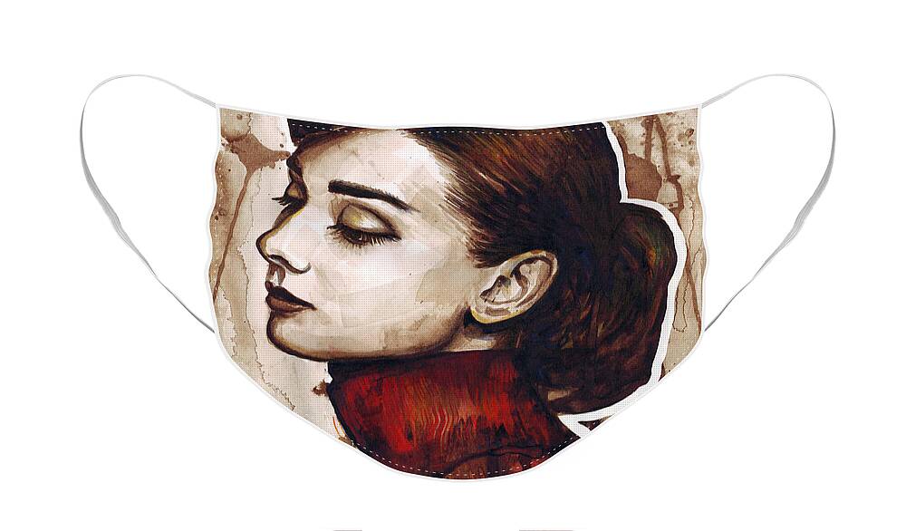 Audrey Hepburn Face Mask featuring the painting Audrey Hepburn by Olga Shvartsur