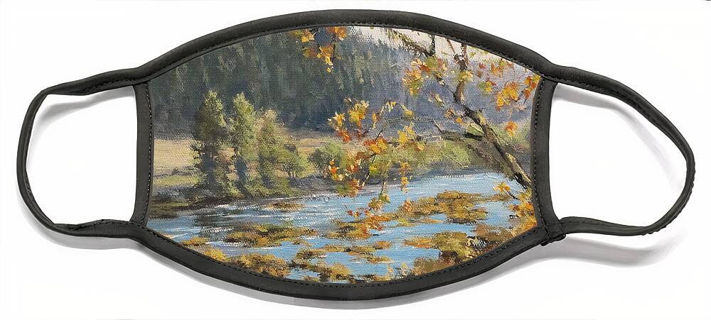 Landscape Face Mask featuring the painting Autumn Afternoon by Karen Ilari