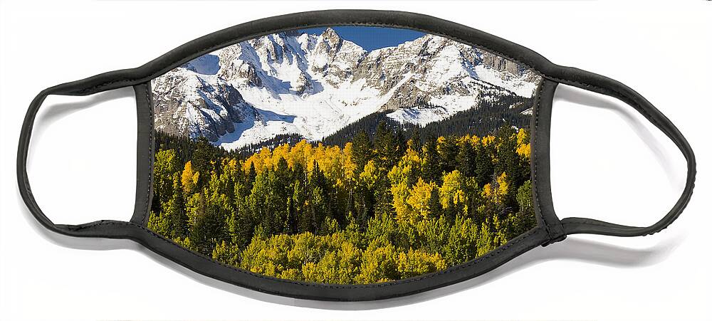 Feb0514 Face Mask featuring the photograph Autumn And Snow Covered Peaks North by Tom Vezo