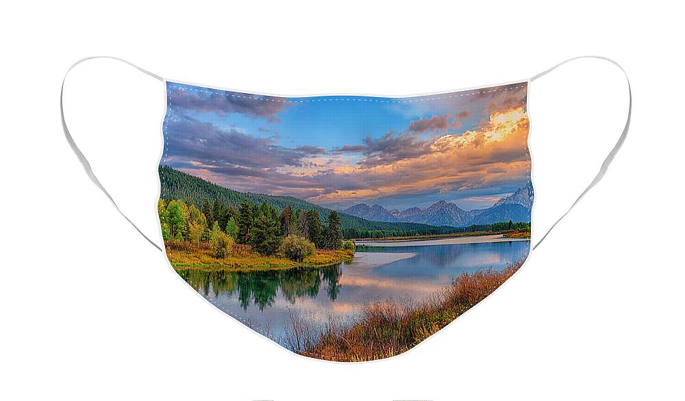 Oxbow Bend Face Mask featuring the photograph Autumn at Oxbow Bend Limited Edition by Greg Norrell