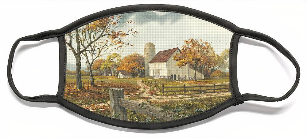 Michael Humphries Face Mask featuring the painting Autumn Barn by Michael Humphries