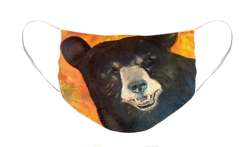 Autumn Bear Face Mask featuring the painting Autumn Bear by Jan Dappen