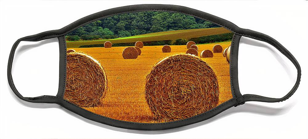 Hay Bales Face Mask featuring the photograph Autumn Hay Bales by Martyn Arnold