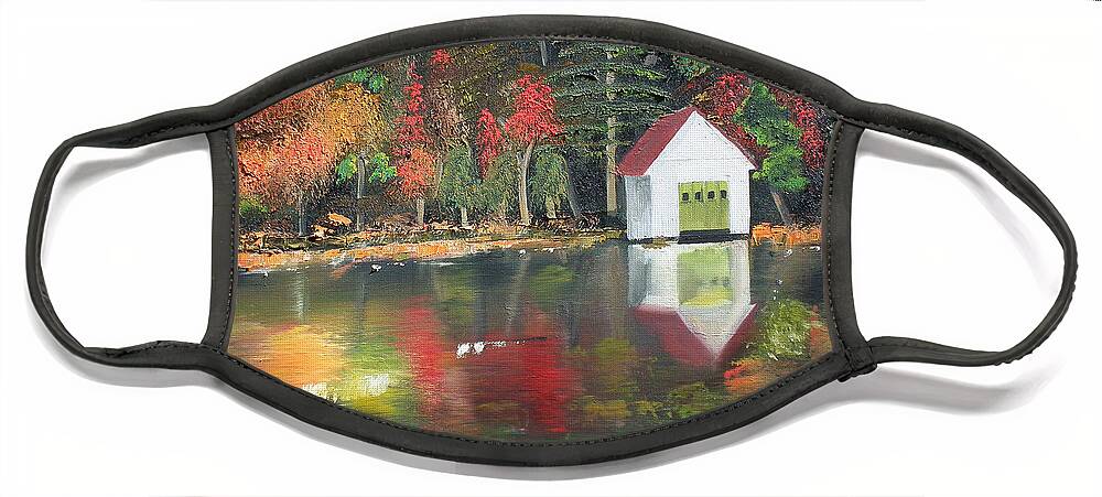 Happy Little Trees Face Mask featuring the painting Autumn - Lake - Reflecton by Jan Dappen