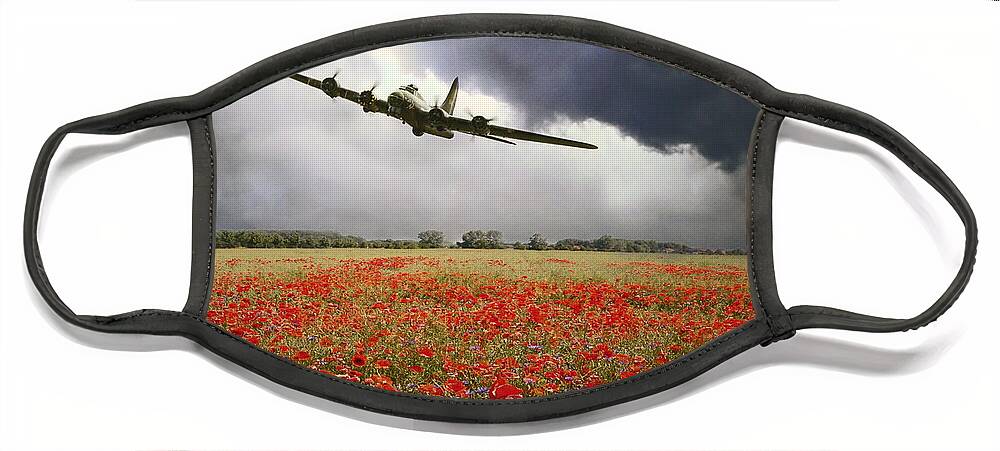 B-17 Flying Fortress Face Mask featuring the digital art B-17 Poppy Pride by Airpower Art