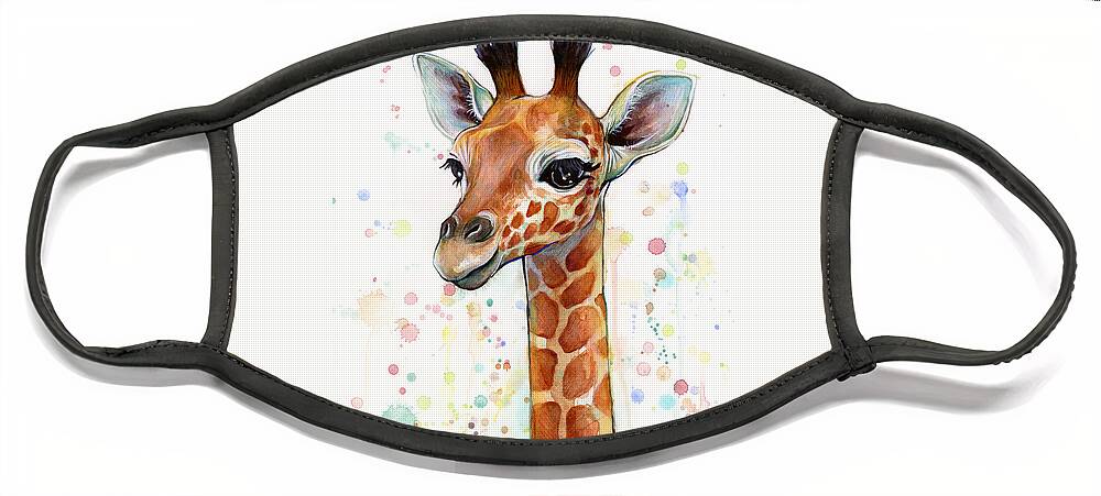 #faatoppicks Face Mask featuring the painting Baby Giraffe Watercolor by Olga Shvartsur