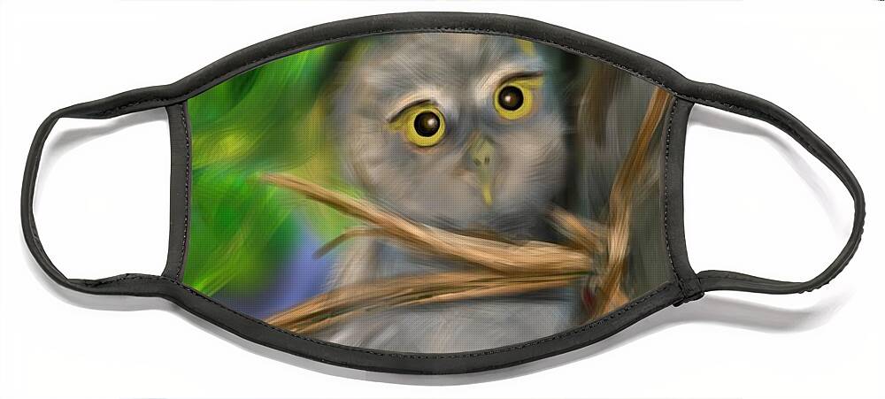 Animals Face Mask featuring the digital art Baby Owls by Christine Fournier