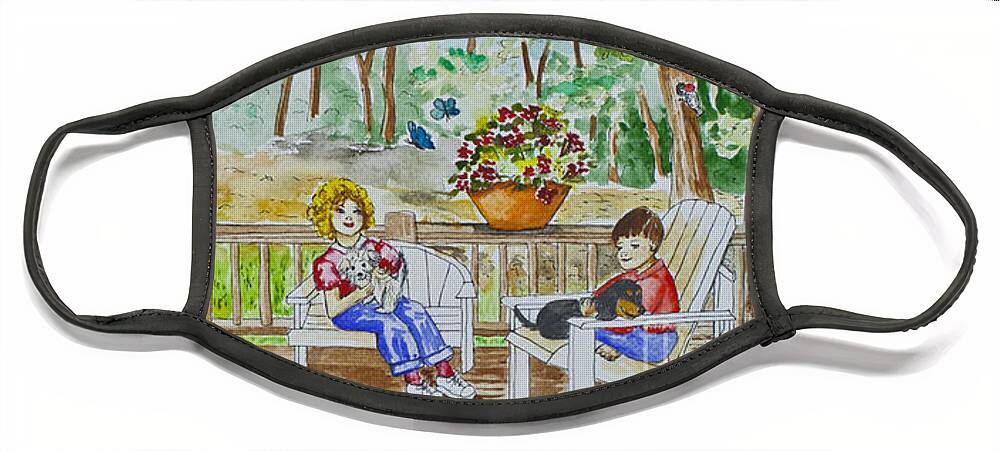Spring Face Mask featuring the painting Back Porch by Janis Lee Colon