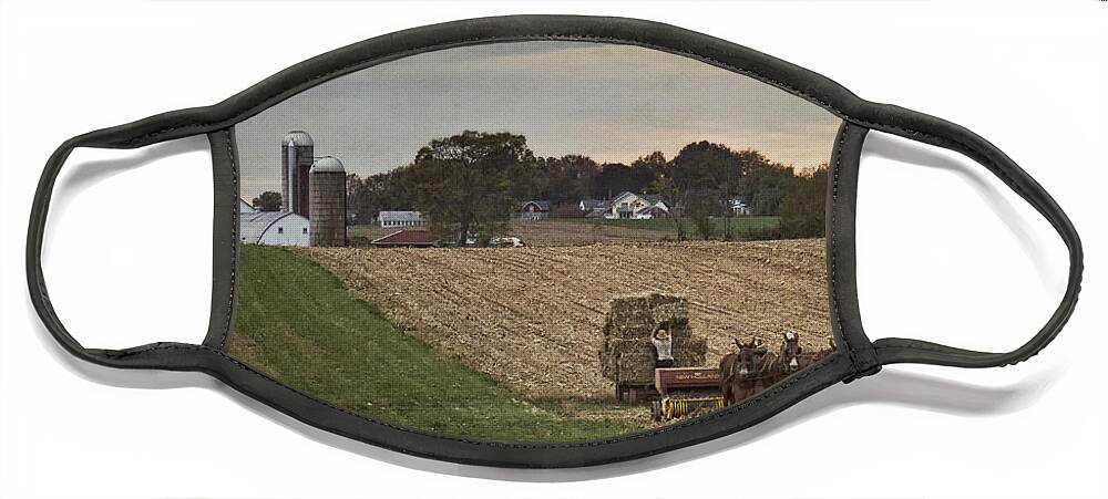 Farm Face Mask featuring the photograph Back to Basics Baling by Priscilla Burgers