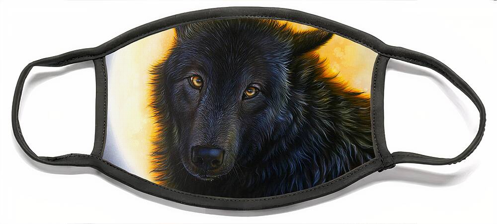 Black Wolf Face Mask featuring the painting Bad Girls have Halos Too by Sandi Baker