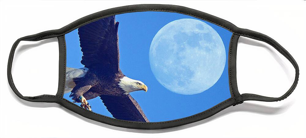 Bald Eagle And Full Moon Face Mask featuring the photograph Bald Eagle and Full Moon by Raymond Salani III