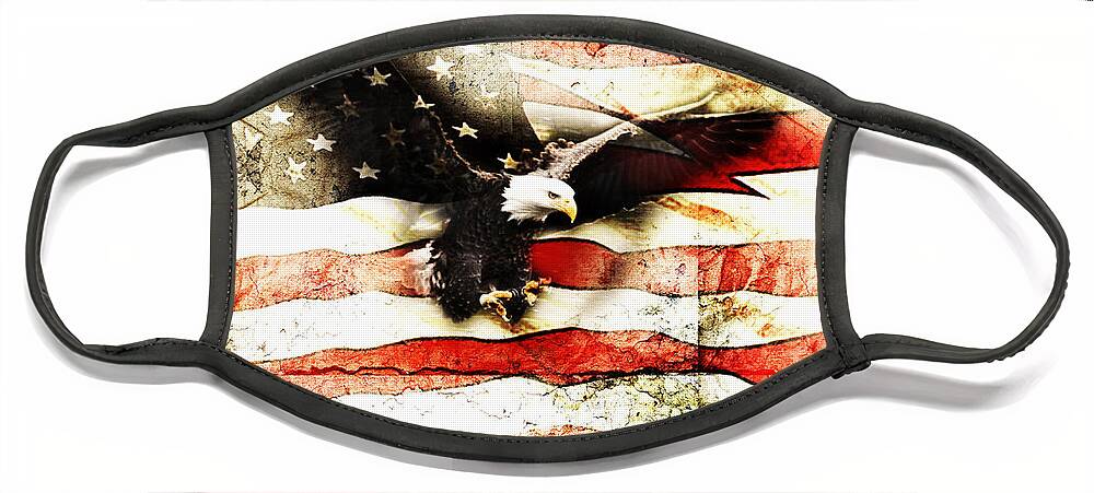 Memorial Day Face Mask featuring the photograph Bald Eagle Bursting Thru Flag by Eleanor Abramson