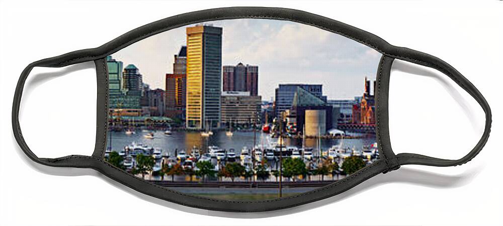 Baltimore Skyline Face Mask featuring the photograph Baltimore Harbor Skyline Panorama by Susan Candelario