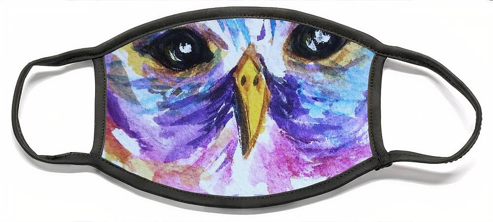 Barred Owl Face Mask featuring the painting Barred Owl - Square Format by Ellen Levinson
