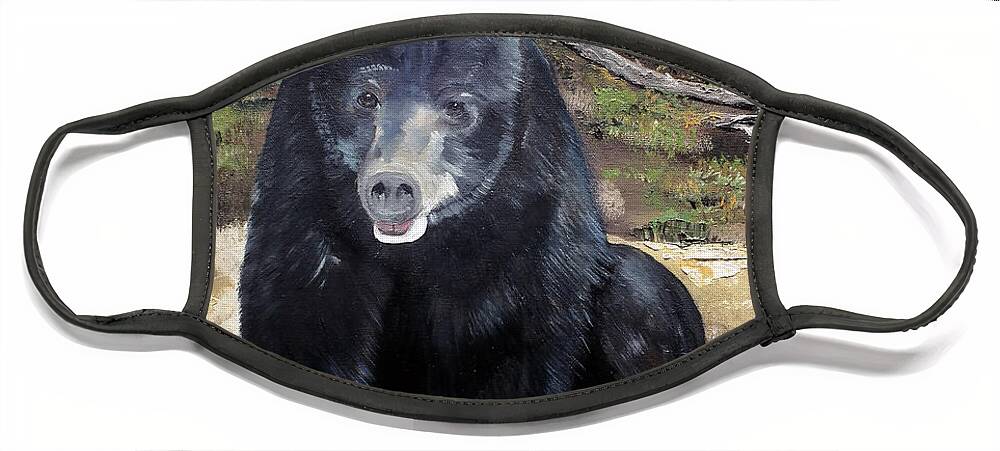 Black Bear Face Mask featuring the painting Bear - Wildlife Art - Ursus americanus by Jan Dappen