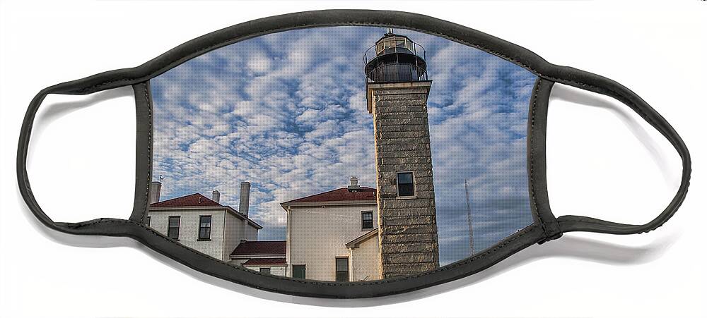 Lighthouse Face Mask featuring the photograph Beaver Tail Lighthouse by Cathy Kovarik