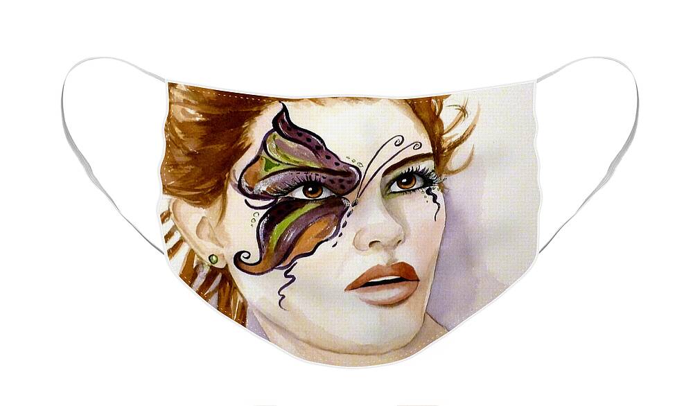 Redhead Woman Face Mask featuring the painting Behind the Mask by Michal Madison