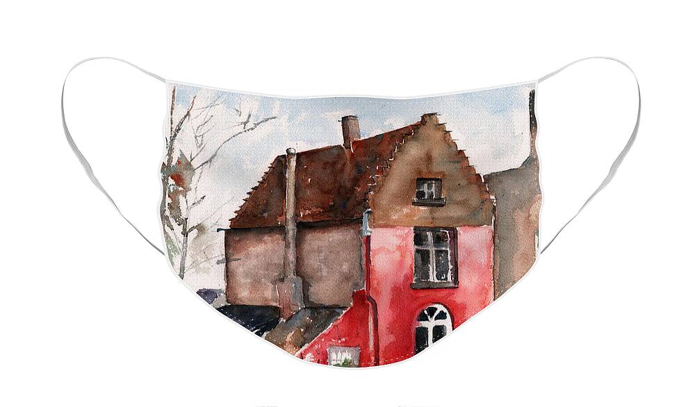 Belgium Face Mask featuring the painting Belgian Historical House by Claudia Hafner